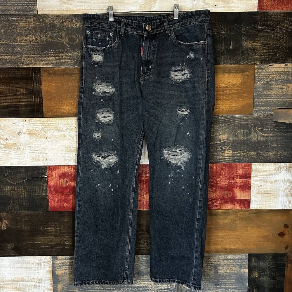 Dsquared2 Jeans Distressed Straight Pale Dark Blue 36 By 28